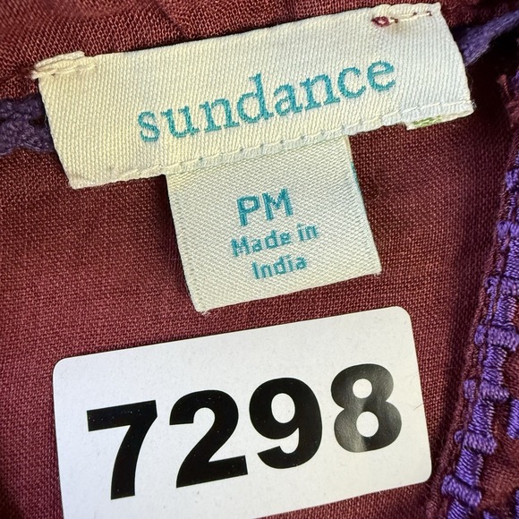 Sundance Christiane Embroidered Blouse PM Burgundy Purple Boho Ramie Top $138 - Picture 14 of 14